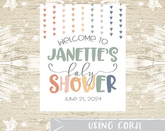 Boho Rainbow Baby Shower Welcome Sign Instant Download Template