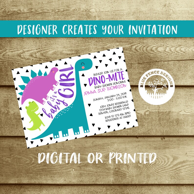 Dinosaur Girl Baby Shower Invitation Girl Dinosaur Graphic Etsy