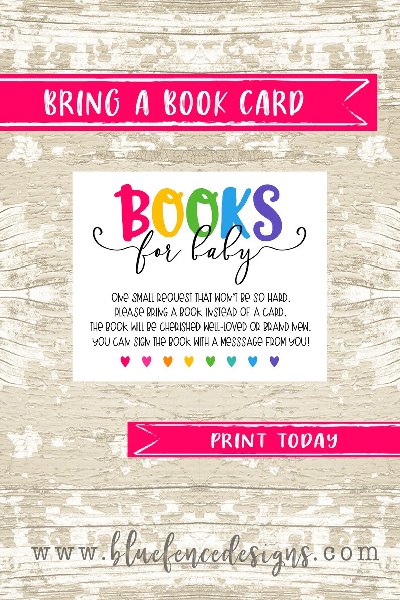 INSTANT DOWNLOAD Rainbow bring a book card insert, Books for Baby, Rainbow Baby Shower Invitation Insert, book instead of a card, DIY image 1