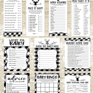 Black and White Oh Deer Baby Shower Party Package, Printable Plaid Baby Shower Decor, Party Games, Party Decor, DIY image 4