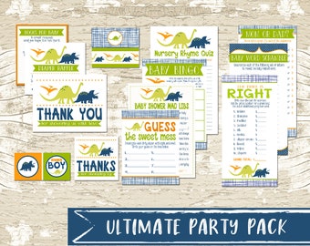 Dinosaur Baby Shower Party Printable Package,  Boy Party Printable,  Party Games,  Party Decor, DIY, Book Card, Diaper Raffle, Instant PDF