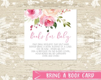 Bring a Book Watercolor Floral Girl Baby Shower Invitation Insert