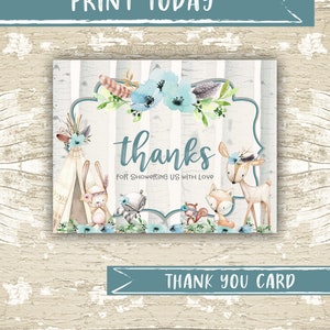 INSTANT DOWNLOAD Boy Boho Floral Dankeschön-Karten
