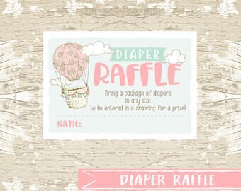 Baby Girl Hot Air Balloon Diaper Raffle Ticket in pink and teal  INSTANT DOWNLOAD