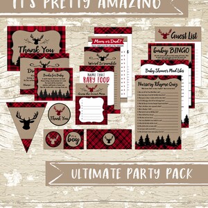 Oh Deer Baby Shower Party Package, Printable Red and Black Plaid Baby Shower Decor, Party Games, Party Decor, DIY, Instant, Lumberjack image 1