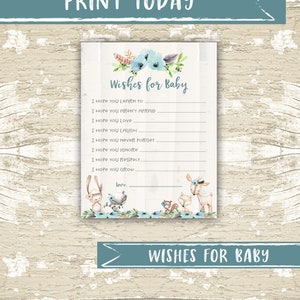 INSTANT DOWNLOAD, Wünsche für Baby Boho Blumenkarte