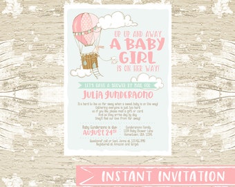 INSTANT Hot Air Balloon Long Distance Baby Shower Girl Shower Invitation Template