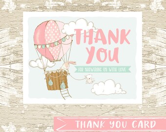 INSTANT DOWNLOAD Hot Air Balloon Baby Girl thank you card