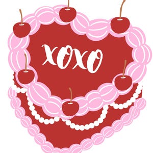 XOXO-SVG | Valentijnsdagtaart SVG | Retro kersentaartontwerp | Schattige Valentijn-clipart
