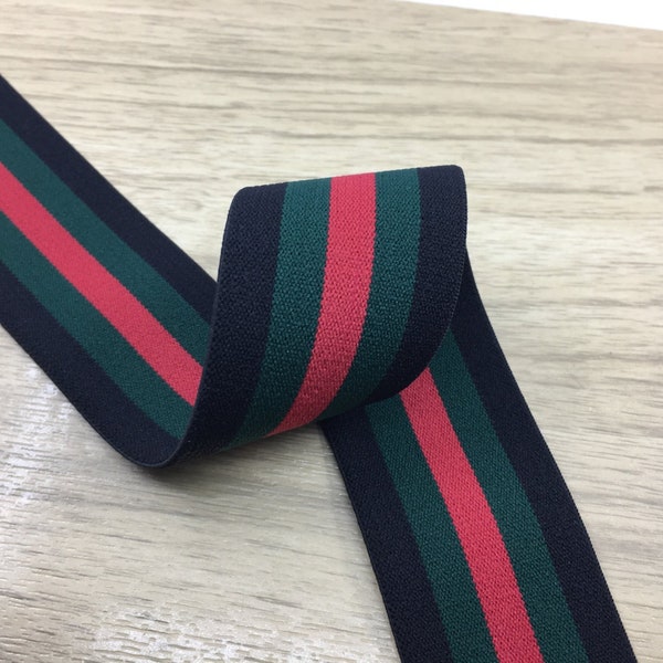 1.5 inch (40mm) Wide Elastic Band, Red Black Green Striped Soft Plush Elastic Band, Waistband Elastic Trim, Sewing Elastic 43060 -1 yard