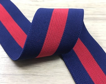 1.5 inch (40mm) Wide Colored Navy and Red Striped Soft Elastic Band,Waistband Elastic 43150