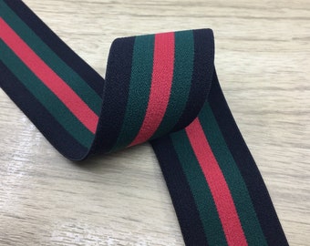 1.5 inch (40mm) Wide Elastic Band, Red Black Green Striped Soft Plush Elastic Band, Waistband Elastic Trim, Sewing Elastic 43060 -1 yard