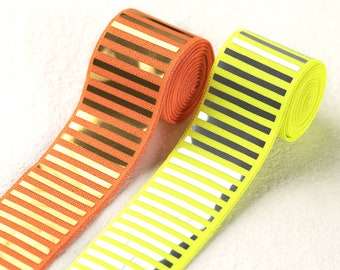 1.5 inch (38 mm) Wide Elastic Band, Orange/Yellow  Sparkly Striped Elastic Band, elastic band by the yard, Elastic for Sewing - 1 Yard