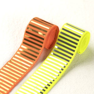 1.5 inch (38 mm) Wide Elastic Band, Orange/Yellow  Sparkly Striped Elastic Band, elastic band by the yard, Elastic for Sewing - 1 Yard