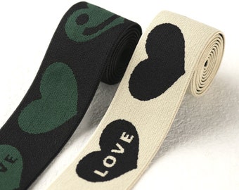 1.5 inch (40 mm) Wide Elastic Band, Green/Cream Color and Black Smile Pattern Soft Elastic Band- 1 Yard