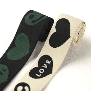 1.5 inch (40 mm) Wide Elastic Band, Green/Cream Color and Black Smile Pattern Soft Elastic Band- 1 Yard