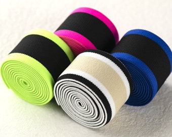 1.5 inch (38 mm) Wide Elastic Band, 1.5 inch Colored Neon Orange/ Pink/ Neon Green/ Blue and Black Elastic Ribbon, elastic band by the yard,
