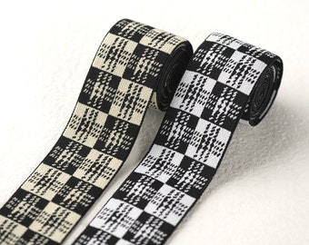 1.5 inch (40 mm) Wide Elastic band, White/Beige Black Plaid Elastic, Waistband Elastic, Elastic Band for Sewing, Elastic Ribbon - 1 Yard