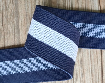 1.5'' 40mm wide Navy and white stripe twill elastic band - 1 yard, Waistband Elastic, Sewing Elastic