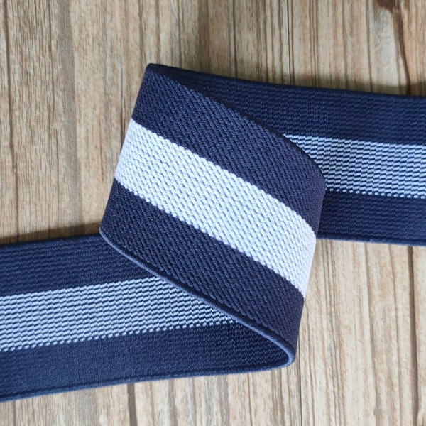 1.5'' 40mm wide Navy and white stripe twill elastic band - 1 yard, Waistband Elastic, Sewing Elastic