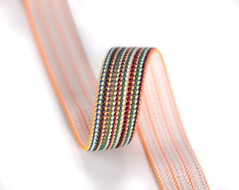 1 inch (25mm) Wide Elastic Band, Colorful Braided Rainbow Striped Latex-free Elastic Band for Sewing, Elastic Ribbon, Elastic Trim- 1 Yard