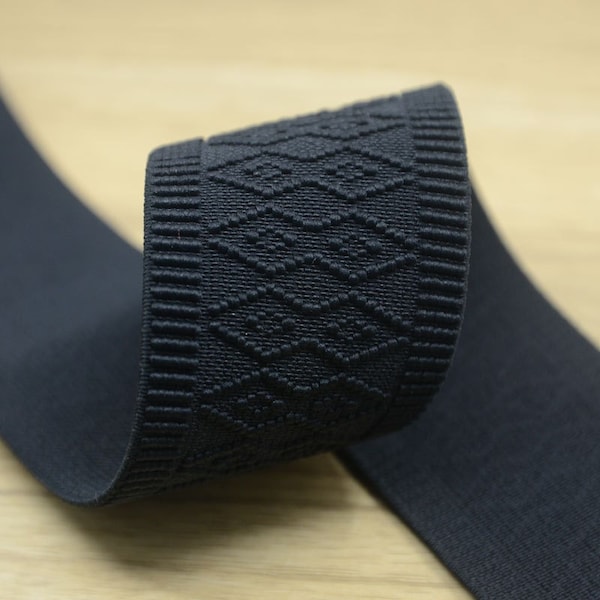 1.5 inch 38mm Wide Waistband Elastic,  Ethnic Pattern Black Elastic Trim,Stretchy Elastic Ribbon 33010