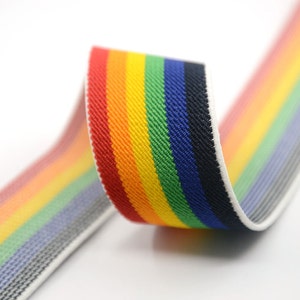 1.5&quot; 38mm Wide Colored Striped Elastic Band, Waistband Elastic, Elastic Trim, Elastic Ribbon, Sewing Elastic,Stretchy Elastic 42150