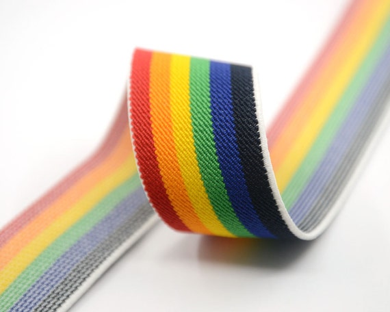 1.5 38mm Wide Multi Stripes Colorful Elastic Band, Waistband Elastic,  Elastic Trim, Elastic Ribbon, Sewing Elastic,Stretchy Elastic-1 Yard