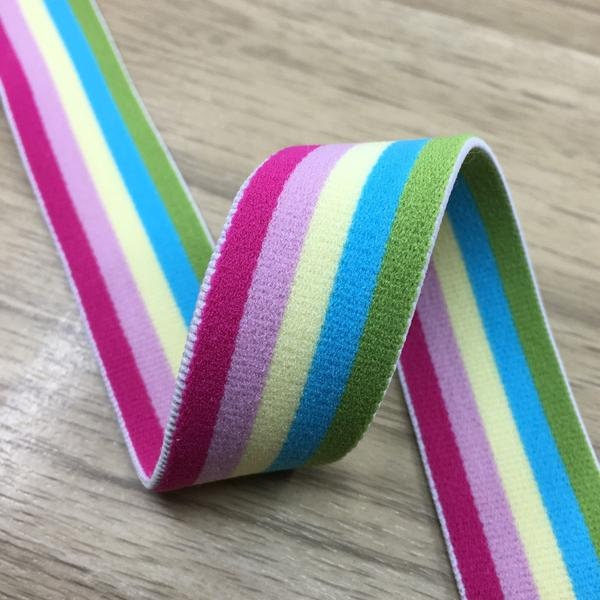 0.85 inch (22mm) Wide Elastic Band, Colorful Rainbow Striped Soft Plush Back Elastic Trim by the yard, Elastic Webbing