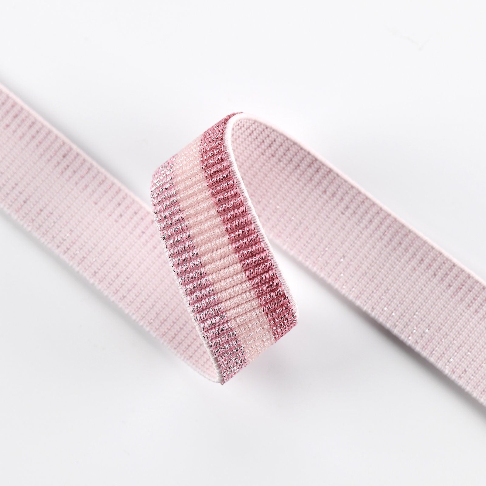 Treat ürself Girly ribbon MA-1 1 Inch (25mm) Wide Elastic Band, Pink and White Glitter
