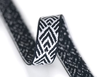 24 mm brett resårband, djupt marinblått lövmönster, latexfritt tjockt vävt resårband, midjeresår, sömnadsresår - 1 yard