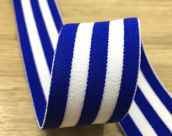 Élastique rayé bleu et blanc en peluche colorée de 40 mm de large, élastique doux pour ceinture, élastique à coudre 71100, par mètre