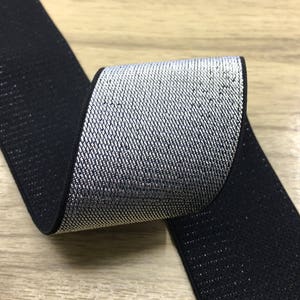 2 inch (50mm) Wide Silver Glitter Soft Black Elastic Bands, Waistband Elastic, Elastic Ribbon,Sewing Elastic 21040