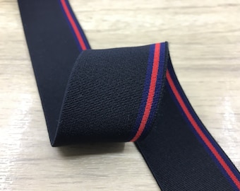 1.5 inch Wide Black Blue and Red Striped Soft Colored Elastic, Waistband Elastic, Sewing elastic band by the yard  51050