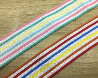 Colorful Striped Elastic Band, 2" Wide, Sewing Elastic, Waistband Trim - 1 Yard