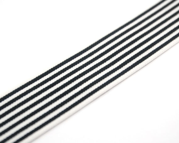 1 Inch 25mm Wide Elastic Band, Black and White Striped Soft Plush Elastic, Waistband  Elastic, Sewing Elastic Band by the Yard 