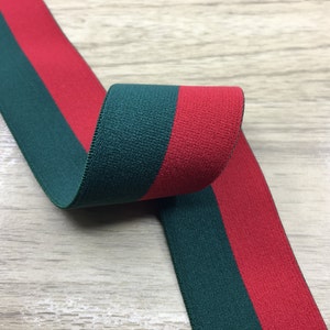 1.5 inch (40mm)  Wide Colored  Plush Green and Red Stripe Elastic Band, Soft Waistband Elastic, Elastic Trim,  Sewing Elastic 42120