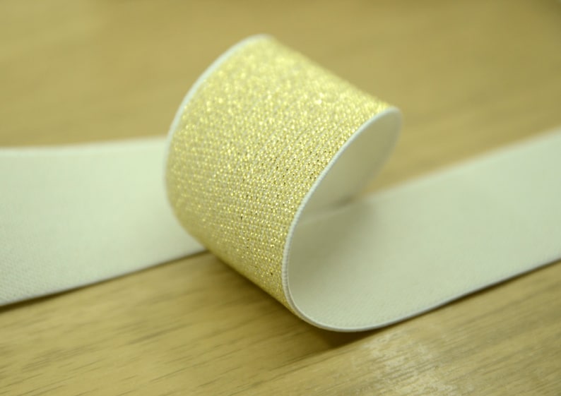 1 1/2 inch 38mm Wide Elastic Band, 1.5 inch Silver/ Gold Glitter Waistband Elastic Band, elastic band by the yard image 1