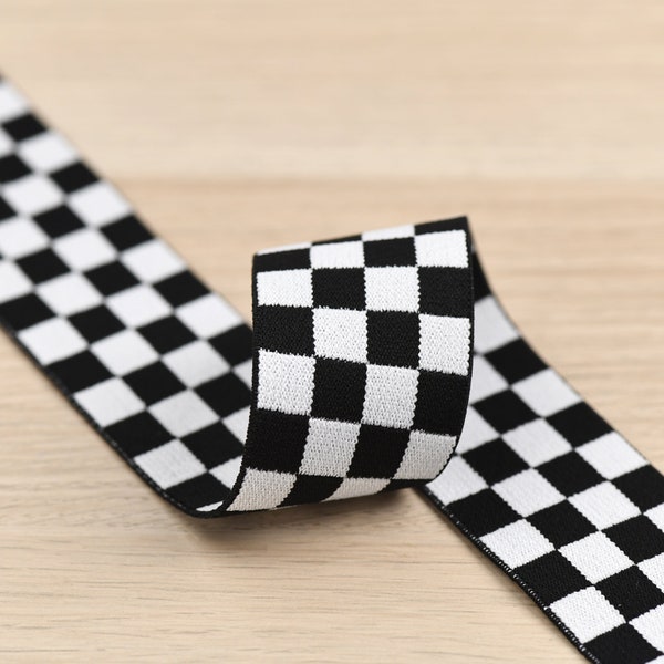 1.5 inch (40 mm) Wide Elastic Band, Black and White Plaid Soft Elastic Band, Elastic Band for Sewing, Elastic Ribbon- 1 Yard