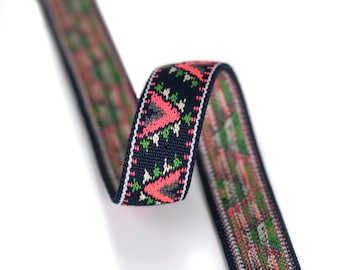 1 inch (25mm) Wide Elastic Band, Black and Pink V Heavy Duty Thick Woven Latex-free Elastic Band by the yard, Elastic Ribbon - 1 Yard