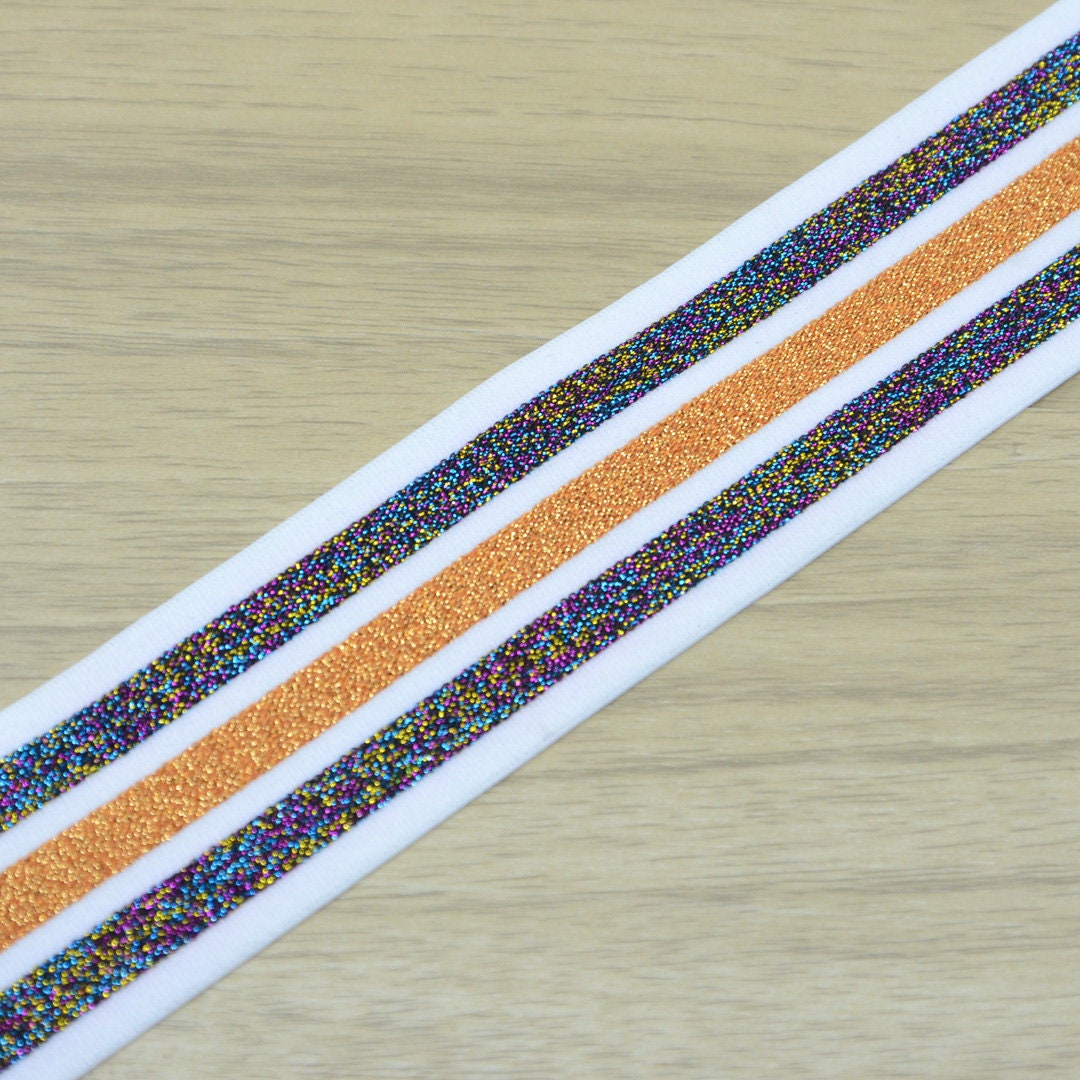 1.5inch 40mm Wide Glitter Striped Elastic Band , Colored Elastic Trim