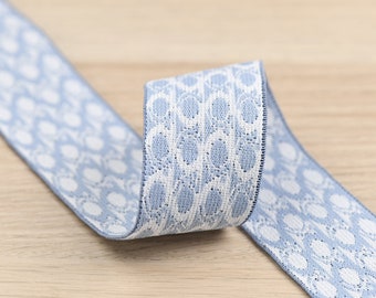 Light Blue White Elastic Band, 2 Inch Wide, Sewing Waistband - 1 Yard