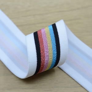 1.5 inch 40mm Wide  Colorful Glitter Striped Elastic Band , Colored Elastic Trim, Elastic Ribbon,  elastic band by the yard, Sewing Elastic