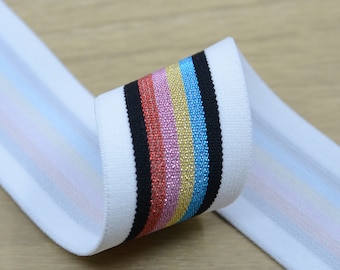 1.5 inch 40mm Wide  Colorful Glitter Striped Elastic Band , Colored Elastic Trim, Elastic Ribbon,  elastic band by the yard, Sewing Elastic