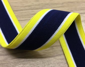 1 3/8 inch (35mm)  Wide Elastic Band, Yellow and Navy Soft Plush Striped Elastic Band, Waistband Elastic,  elastic band by the yard 51080