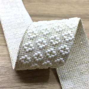 1.5 inch (40mm) Wide Elastic Band, White Gold /Silver Glitter Jacquard Floral Elastic Band, Soft Waistband Elastic,  Sewing Elastic - 1 yard