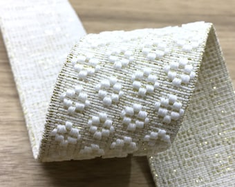 1.5 inch (40mm) Wide Elastic Band, White Gold /Silver Glitter Jacquard Floral Elastic Band, Soft Waistband Elastic,  Sewing Elastic - 1 yard