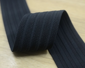Black Jacquard Stripes Elastic Band, 2 inch Wide, Waistband Elastic