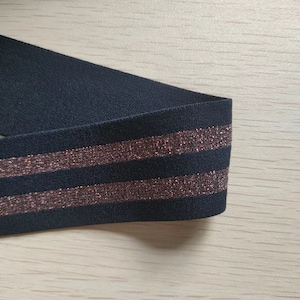 1.5 inch (40mm) Wide Black and Rose Gold Elastic Band, Waistband Elastic,Sewing Elastic, Elastic Ribbon-1 Yard