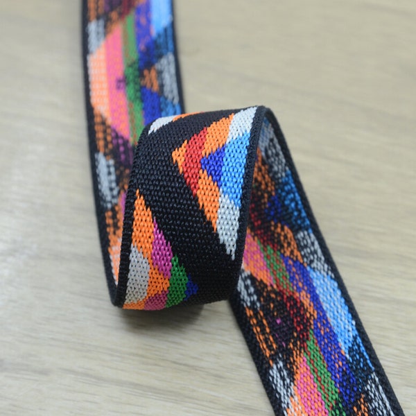 1 inch (25mm) Wide Elastic Band, Jacquard Geometric Pattern Elastic, Waistband Elastic Fabric, Elastic Trim, Sewing Elastic 92090